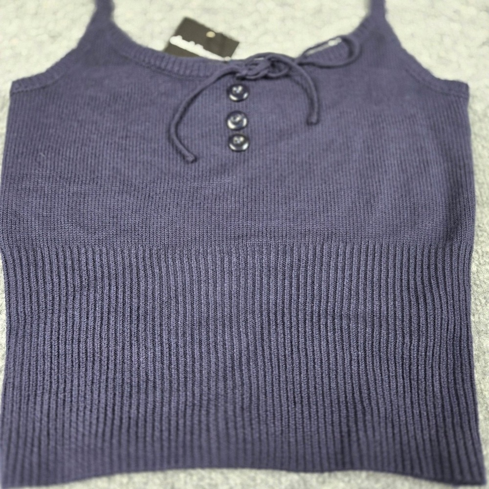 Charlotte Russe Navy Blue Knit Henley Tank Top Size: Medium